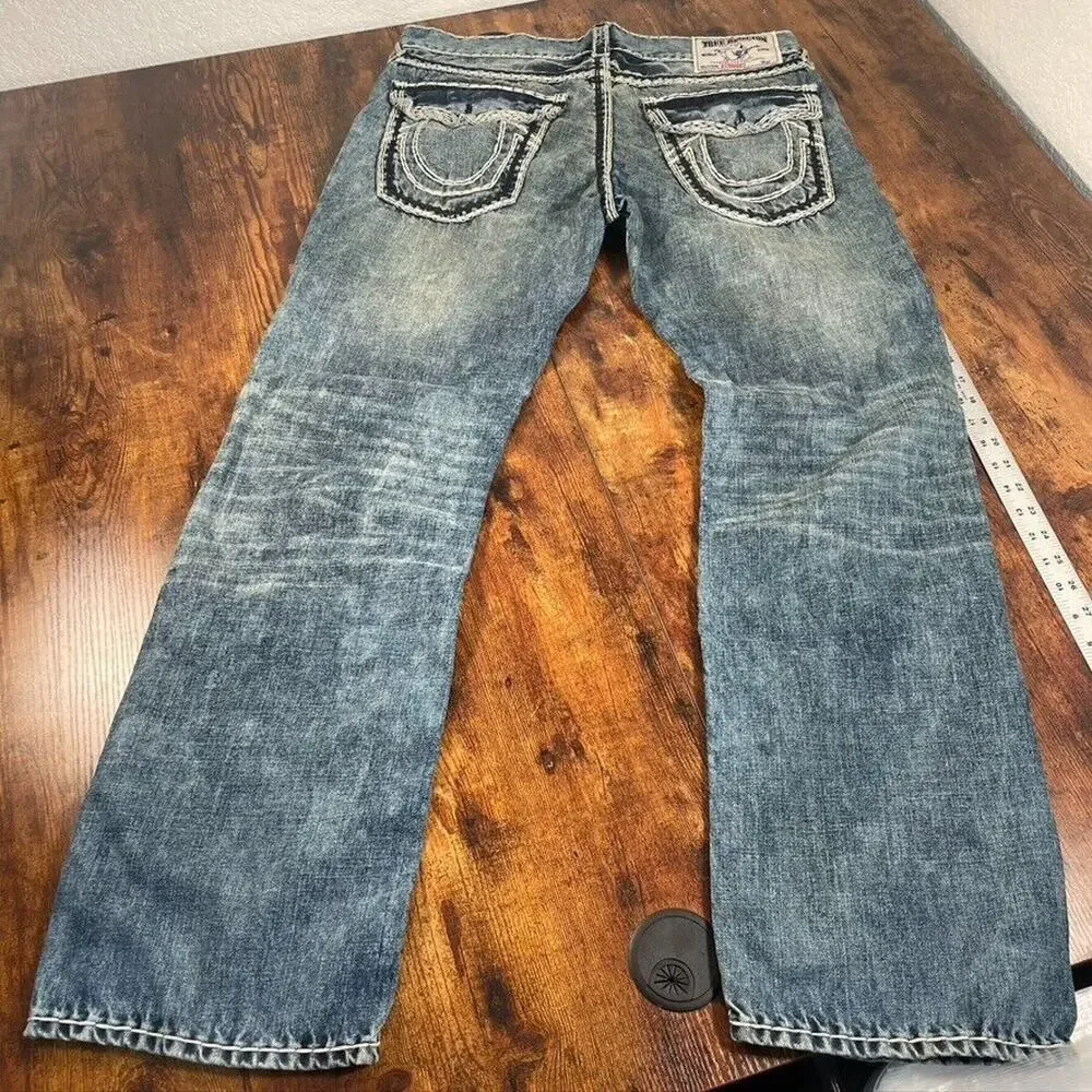True Religion Jeans Mens 36X32 RARE Straight‎ Flaps Nat Mega T Distress